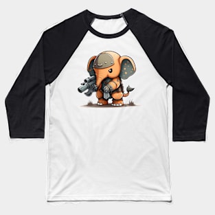 Armored Cute Elephant Holding a Riffle Baseball T-Shirt